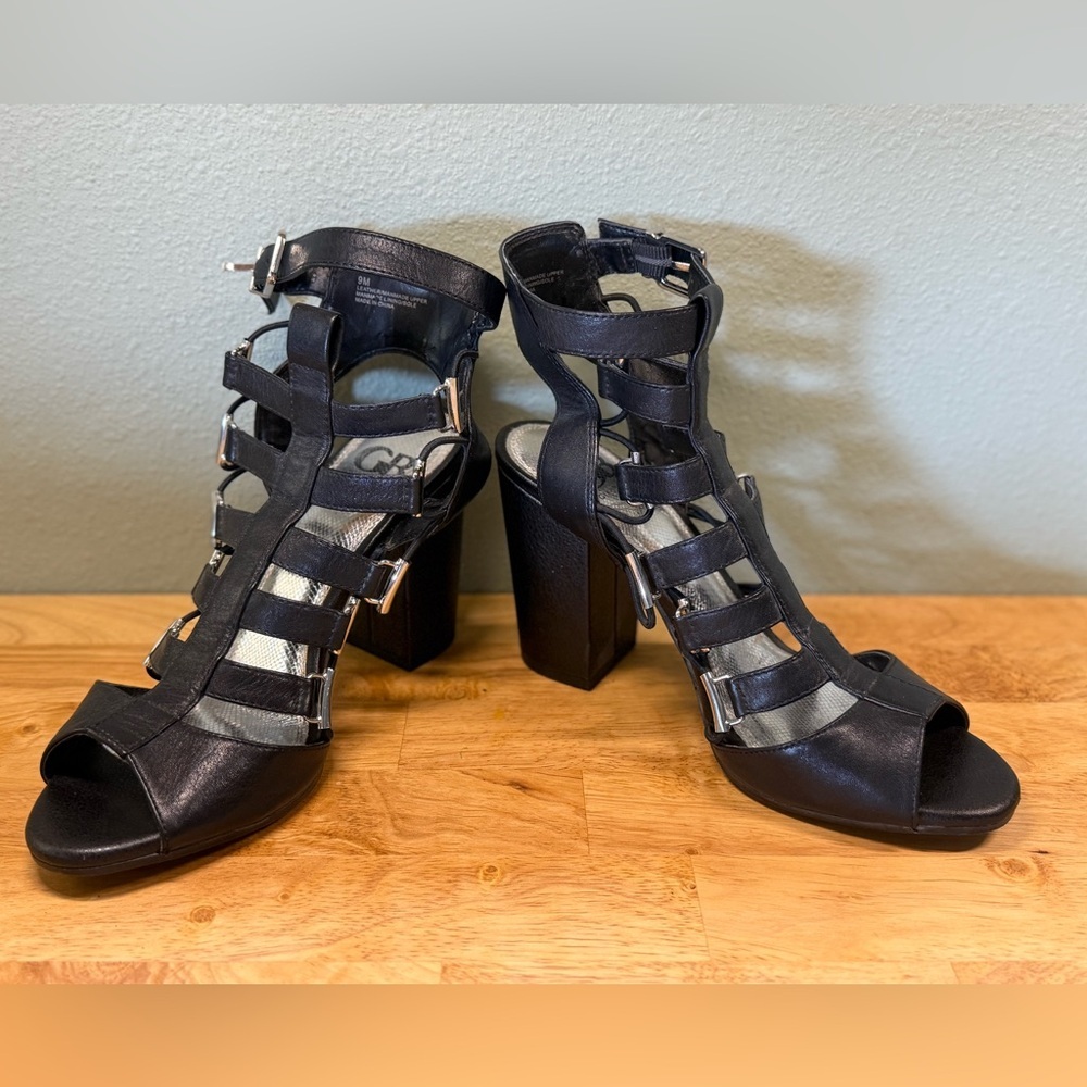 Gianni Bini Black Strappy Block Heel Sandals